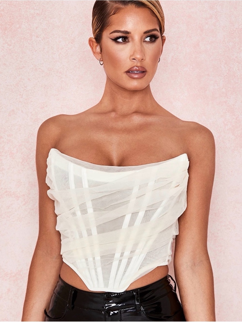 House of CB Melinda Strapless Boned Mesh Draped Corset, Ivory, Size Large